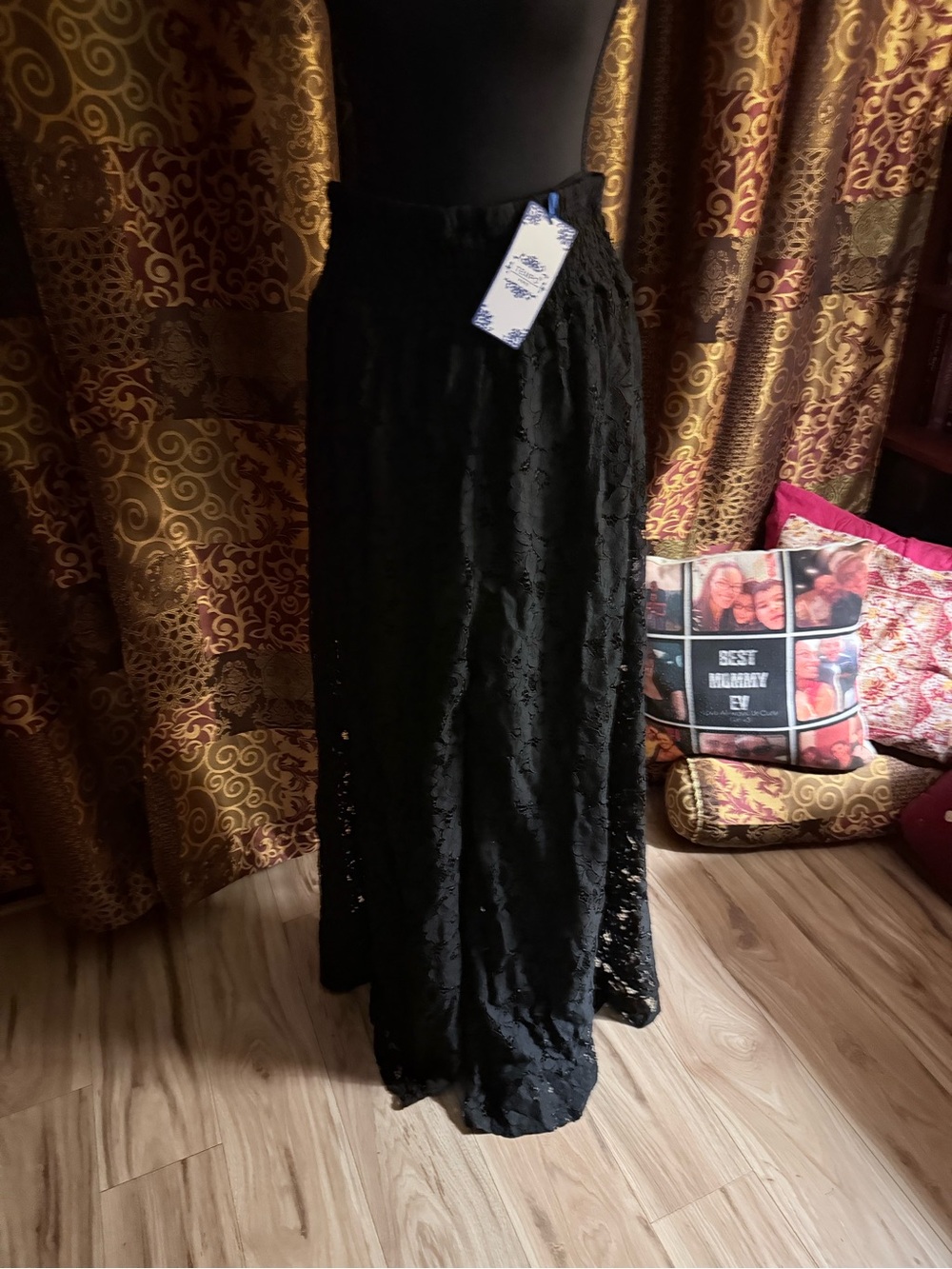 Tempo Paris Black Lace Maxi Skirt with Floral Texture